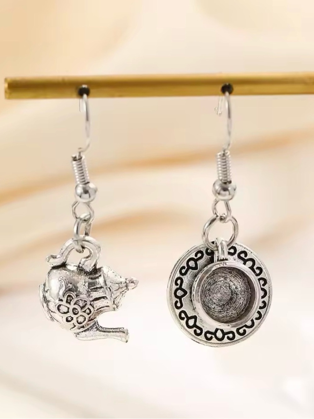 Silver Teapot and Teacup Dangle Earrings - Women's Jewelry
